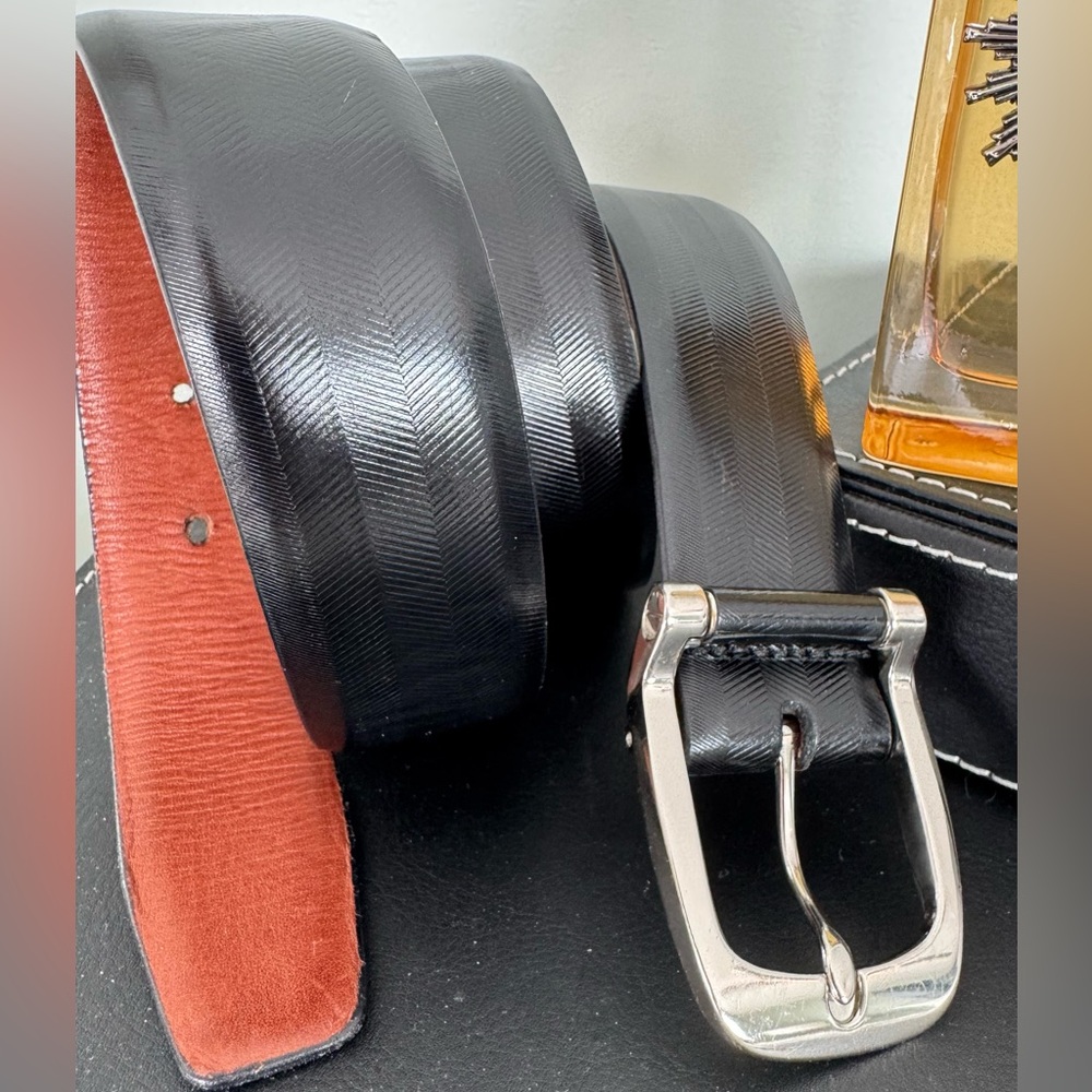 Cole Haan Black Leather Belt with Silver Buckle